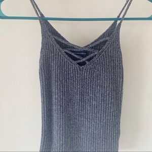 Gray knit crossed tank-top sweater American Eagle
